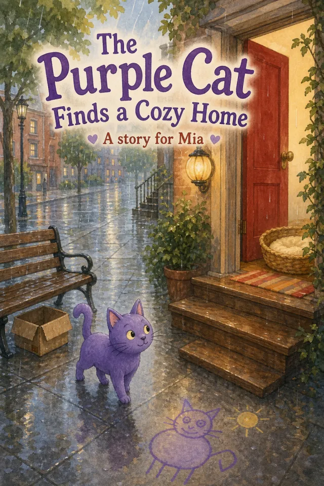 The cover it became — The Purple Cat Finds a Cozy Home