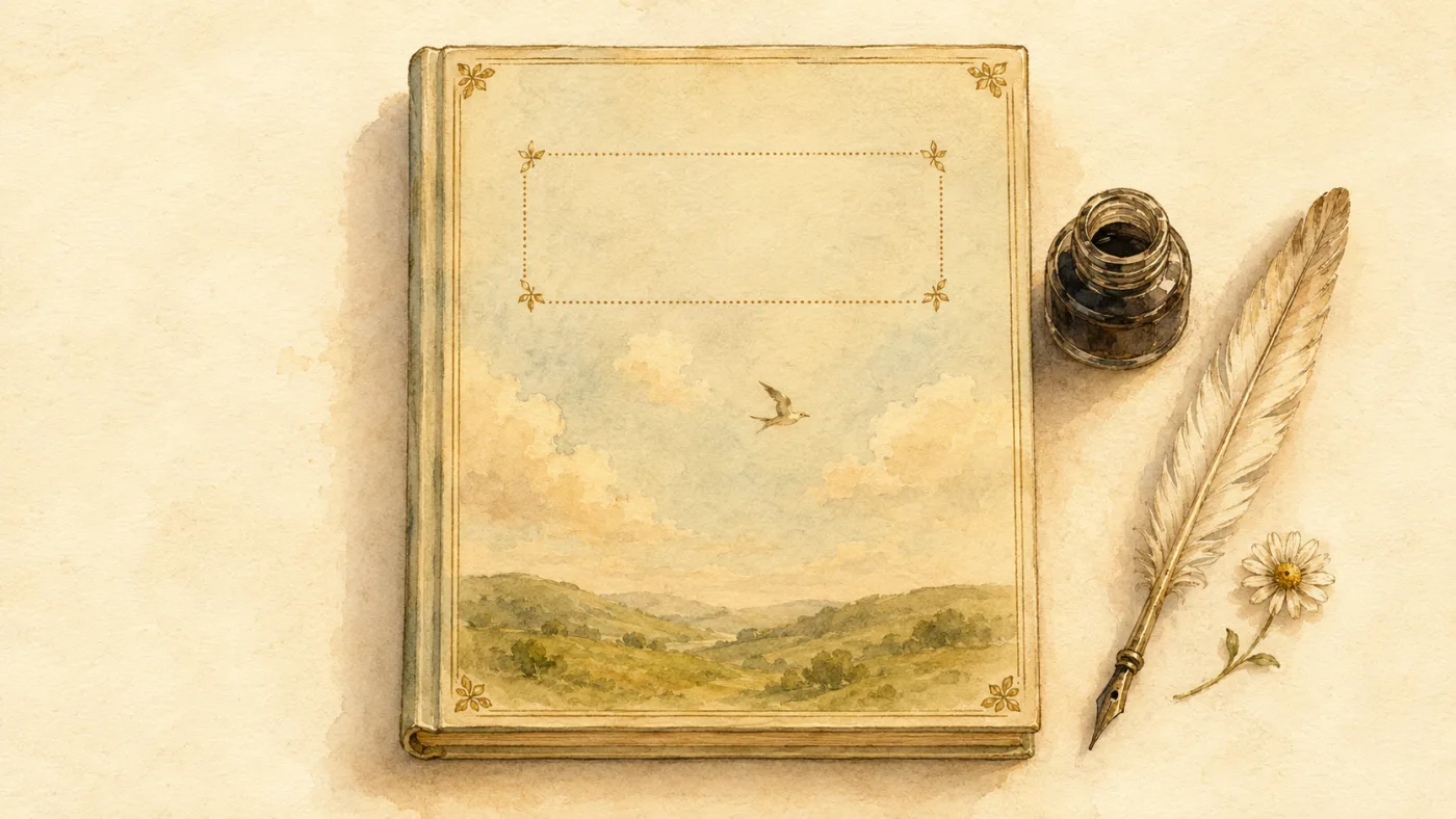 A Storienna book waiting to be made — open, with a quill and ink beside it